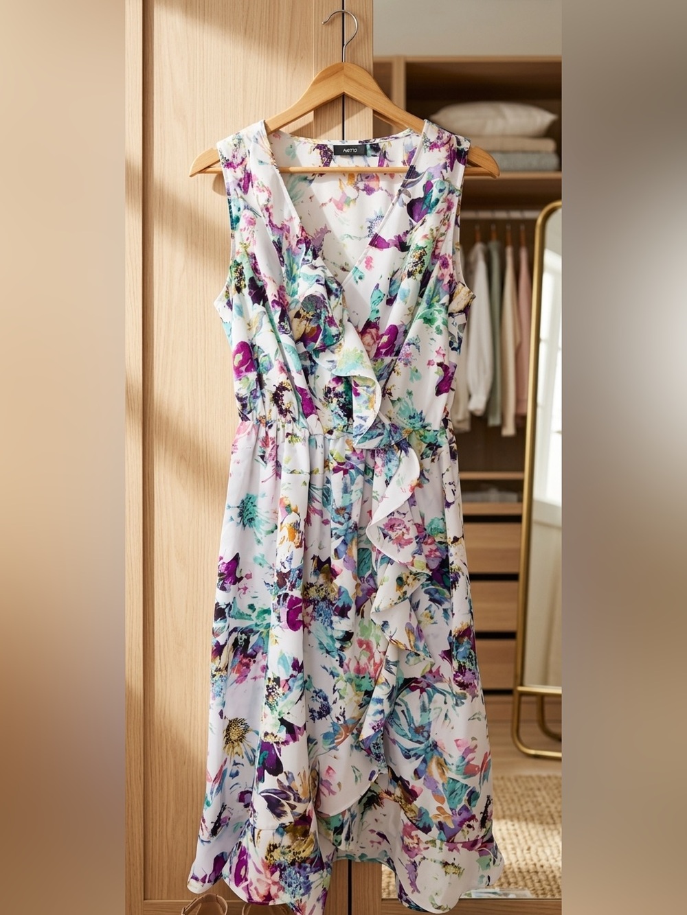 Apt. 9 White Floral Ruffle Wrap Dress with Multicolor Print